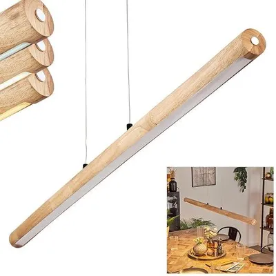 Productafbeelding van LED-pendellamp Carbellino, dimbare hanglamp van metaal/hout/kunststof in zwart/natuurkleuren/wit, Scandinavisch design, maximale hoogte 150 cm, touchdimmer, LED 24 Watt, 3000-6000 Kelvin, 2550 Lumen