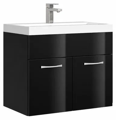 Image de Meuble de salle de bain Montreal 01 60 cm – Noir Brillant – Meuble avec Lavabo et Armoire