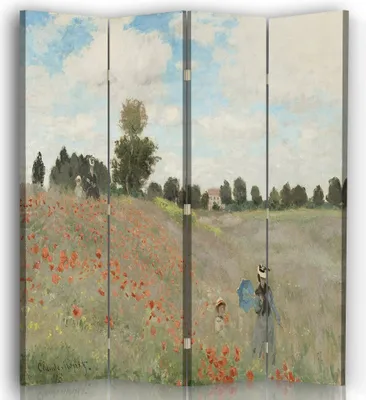 Produktbild von Paravent - Raumteiler Mohnfeld bei Argenteuil - Claude Monet - Dekorativer Raumtrenner cm. 145x170 (4 x)