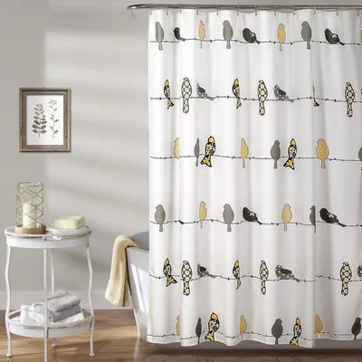 Produktbild von Famanu Duschvorhang Vogelmotiv 183x183 cm - Gelb-Grau, Wasserabweisend