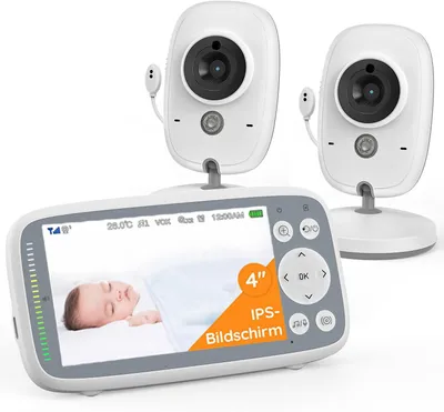 Image de Babyphone avec 2 caméras VOX vision nocturne Babyphone surveillance de la température interphone surveillance vidéo avec 4 pouces écran numérique IPS sans fil