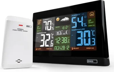 Obrázok produktu pre Meteostanica EMOS - Bezdrôtový systém s farebným displejom na predpoveď počasia, pre interiér a exteriér - Monitoruje čas, dátum, teplotu, vlhkosť, tlak vzduchu - Predpoveď na 12-24 hodín