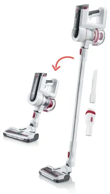 Produktbild von Severin Akku Staubsauger kabellos, 60 Min Laufzeit, 2-in-1 für Tierhaare, beutellos, für Teppich, Hartböden & Auto, Zubehör, 400 W, weiß, HV 7166 Akku Staubsauger Kabelloser Staubsauger Handstaubsauger Beutelloser Staubsauger Akkusauger Handsauger Stielstaubsauger