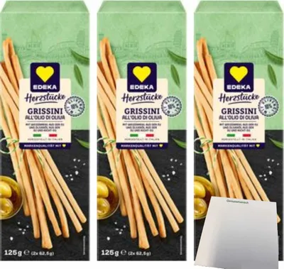 Produktbild von Edeka Italia Grissini mit 10 % Olivenöl aus Italien 3er Pack (3x125g Packung) + usy Block