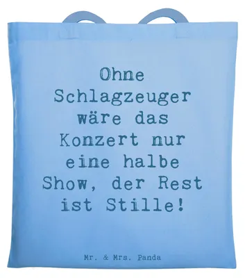 Produktbild von Mr. & Mrs. Panda Schultasche Spruch Schlagzeug Konzert - Sky Blue - Geschenk, Beats, Tote Bag, Beutel, Präsenz, Jutebeutel, Musik, Musiker, Instrument, Lernen, Band