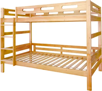 Produktbild von Flieks Etagenbett 90x200cm, Hochbett mit Leiter, Kinderbett mit Rausfallschutz, Massivholzbett Stockbett mit Lattenrost, Spielbett für Kinder, Naturbelassen