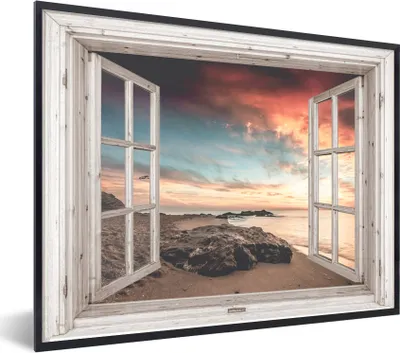 Produktbild von MuchoWow® Gerahmtes Poster Aussicht - Strand - Meer 80x60 cm - Poster mit Schwarzem Bilderrahmen Wandposter Rahmen Foto Bilder - Schwarzem - Mit Gestell