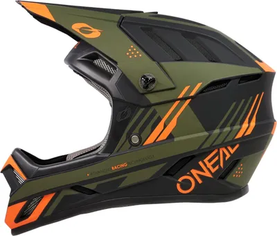 A full-face helmet for downhill cycling, shown from the side.