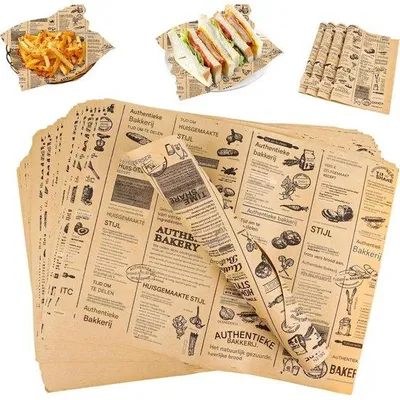 Image de Papier d'emballage Gelddg - 100 feuilles - Qualité alimentaire - Papier sulfurisé - Motif antique - Voyages, frites, hamburgers, pizza, pain, sandwich