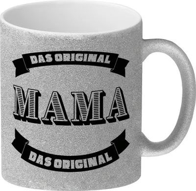 Produktbild von Mama Glitzer-Kaffeebecher mit Spruch Mama Das Original
