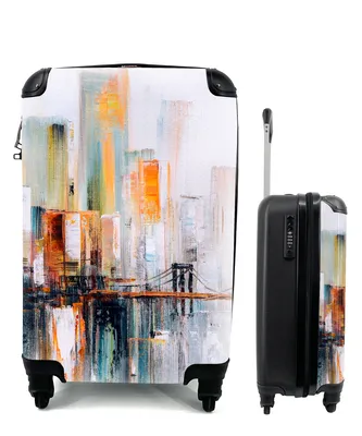 Produktbild von MuchoWow® Koffer Handgepäck Trolley Rollkoffer Kleine Reisekoffer mit 4 Rollen - Ölgemälde - Skyline - Abstrakt - Cabin Size < 55x40x23 cm & 55x40x20 cm - Fotokoffer - Kabinenkoffer - Boardgepäck - Reise-Box - Reisekoffer - Reisegepäck - Koffer mit Bild - Trolley für Kinder