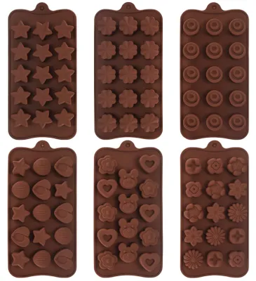 6er Set Silikon-Schokoladenformen, BPA-frei, 21 x 10,5 cm, braun