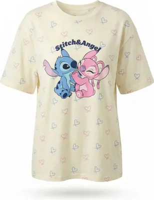 Produktbild von Disney Stitch Damen kurzarm Schlafshirt Nachthemd Langshirt – Mehrfarbig / L