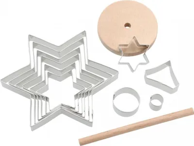 Obrázek produktu pro Sada vykrajovátek - 3D perníkový stromeček  Felcman Materiál:: Kov, Materiál:: Dřevo, Počet kusů:: 12