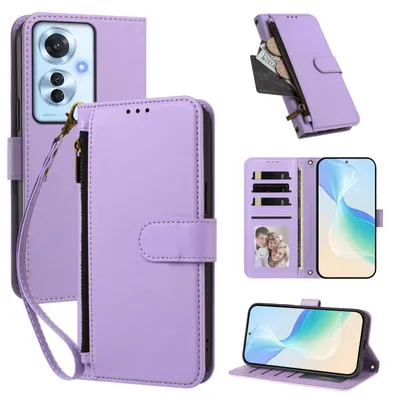Produktbild von Geldbörse Hülle für Oppo Reno11 F 5G, Kunstleder Handyhülle mit Kartenfächer, Ständer, Handschlaufe Violett