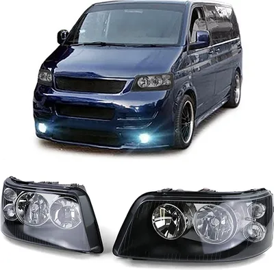 Produktbild von Klarglas H7 H1 Scheinwerfer schwarz mit LWR Motor Paar für VW Bus T5 03-09