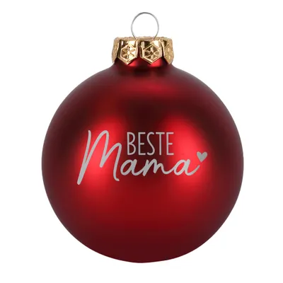 Produktbild von Christbaumkugel mit Gravur – Weihnachtsbaumkugel als Geschenkidee - Weihnachtskugel mit Motiv: Beste Mama, Farbe: Rot, Größe: M, Finish: Matt