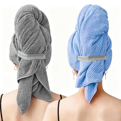 Obrázek produktu pro Ručník na vlasy, turban, 4 kusy, rychleschnoucí, mikrovlákno, 100x60 cm, modrá + šedá
