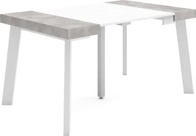 Produktbild von Ausziehbarertisch, 140x90x73cm, Für 6 Gäste, Hölzerne Beine, Mattweiß und Zementgrau
