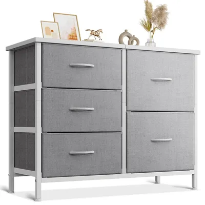 Productafbeelding van Solidchoice - Ladeblok met 5 Lades - Compacte Opbergruimte voor Slaap- en Woonkamer (Licht Grijs)