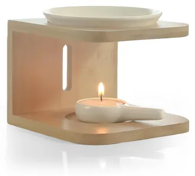 Duftlampe aus Keramik und Bambus, 13x13x10,5 cm, für ätherische Öle