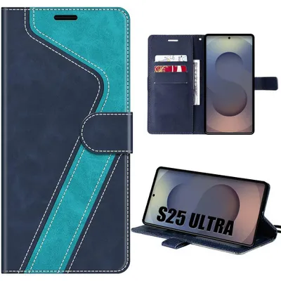 Image de Coque pour Samsung Galaxy S25 Ultra, Protection Anti-Rayures Antichoc Cuir Synthétique Bleu