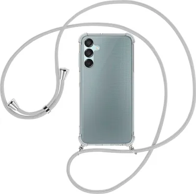 Produktbild von Handykette Backcover-Schutzhülle mit Band (Metall silberfarben) für Samsung Galaxy M15 / F15 5G - silbergrau