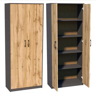 Obrázek produktu pro Knihovna Meblando Simple R5 antracitově šedá / dub Wotan, stojací skříň s dvířky do ložnice, šířka 74 cm, výška 180 cm