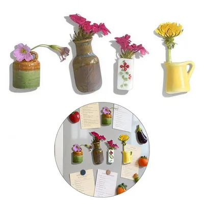 Produktbild von 4er-Set Mini-Magnetvasen, niedliche 3D-Keramik-Vasen für Kühlschrank, DIY-Deko, ideal für Küche, Büro & als Mini-Magnet-Accessoire