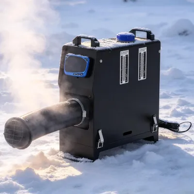 Productafbeelding van UISEBRT 8kW dieselverwarming, 12V, met blauw LCD-display, zwarte behuizing, mobiele dieselverwarming met afstandsbediening, geschikt voor gebruik in garages
