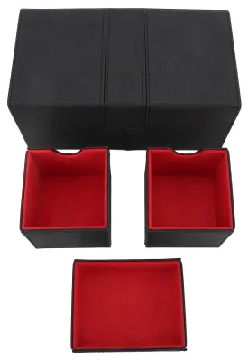 Produktbild von Kartendeck-Box mit 3 Schubladen, großes Fassungsvermögen, Magnetverschluss, Kunstleder, Spielaufbewahrung für über 200 Karten, Schwarz, Rot