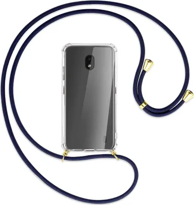 Produktbild von Handykette Backcover-Schutzhülle mit Band (Metall goldfarben) für Nokia 2.2 - dunkelblau