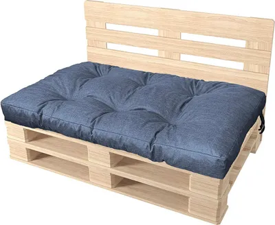 A pallet sofa cushion on a wooden pallet base.