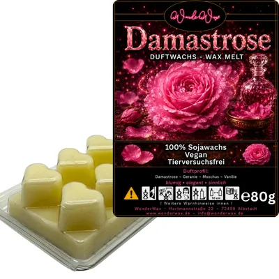 Produktbild von WonderWax Duftwachs Wax Melts für Duftlampe, 6 Herzen Duftmelt Wachsmelt Sojawachs Duftwachs Würfel für Raumdüfte, Wachs Duftöl Winter Indoor Schmelzen für Aromalampe Damastrose