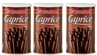 Produktbild von Caprice Waffelröllchen Dark 3x 250g Papadopoulos | +20ml Jassas Olivenöl