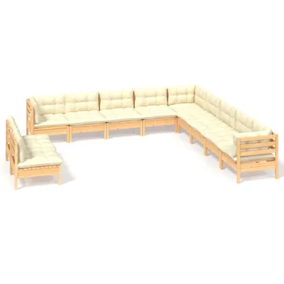 Produktbild von vidaXL 11-tlg. Garten-Lounge-Set mit Creme Kissen Massivholz Kiefer
