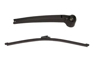 A car windshield wiper arm and blade are shown against a white background.