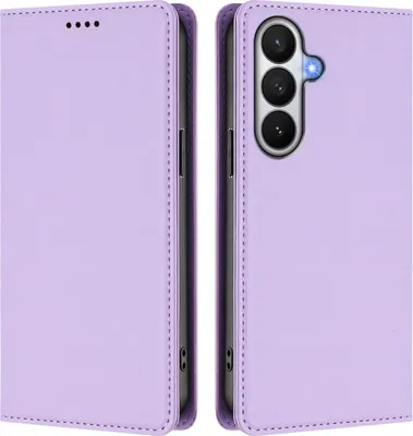 Image de Étui en cuir pour Samsung Galaxy S26, étui à rabat magnétique en cuirPolyuréthaneavec support, violet clair