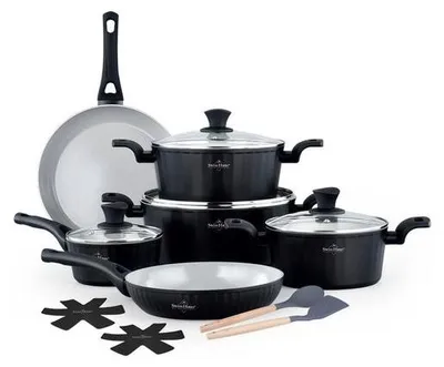 Image de Batterie de cuisine 14 pièces Tous feux dont induction Noir Swiss Haus SH-CC3014B
