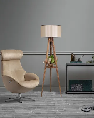 Produktbild von Opviq, Sehbalı Tripod Yanık Lambader Silindir 15-3 Abajurlu, Stehlampen, Braun, Holz, 45 x 45 x 153 cm