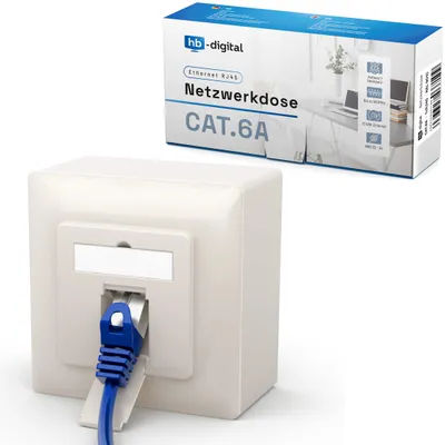 Produktbild von Netzwerkdose CAT.6a mit 1x RJ45 Port Aufputz / Unterputz RAL9010