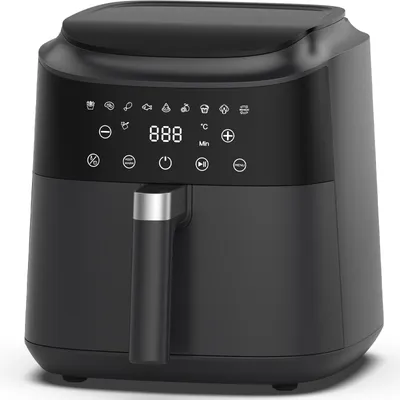 Zdjęcie produktu dla Frytarka powietrzna, 6 L, cyfrowy ekran dotykowy, funkcja utrzymywania ciepła, powłoka nieprzywierająca, bez PFAS, czarna, 1650 W