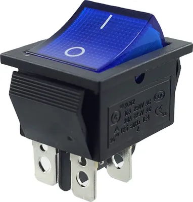 Produktbild von Wippenschalter, Geräteschalter 4 Pin 16A 250VAC 28x21mm Wippe beleuchtet, Blau