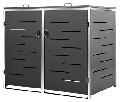 Produktbild von Mülltonnenbox für 2 Tonnen, abschließbar, rostfrei, Müllbox, Mülltonnenverkleidung, Gartenbox 138x77,5x115,5cm aus Edelstahl