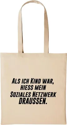 Produktbild von Huuraa Baumwollbeutel Als ich Kind war, hieß Netzwerk Draußen Geschenk Einkaufstasche Natural 10 Liter Baumwolle Als ich Kind war, hieß Netzwerk Dra