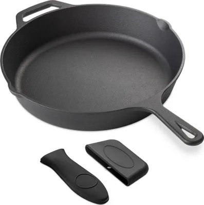 Produktbild von Navaris Gusseisenpfanne Eisenpfanne Bratpfanne aus Gusseisen - Ø 30cm Gusspfanne rund - gusseiserne Pfanne Grillpfanne für Herd Backofen Grill