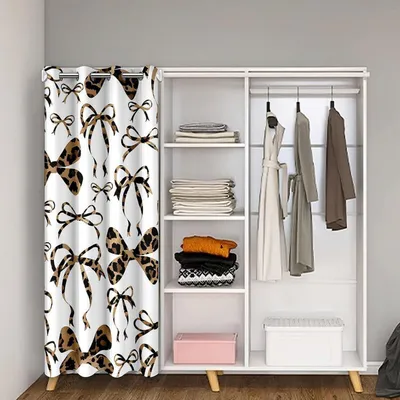 Obrázek produktu pro Záclona na dveře s mašlí, rozměry 132x203 cm, barva: hnědá/černá/bílá