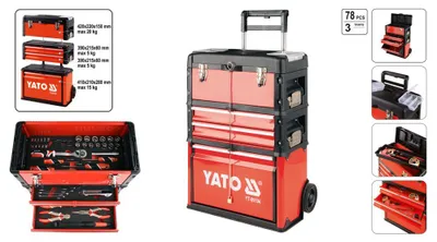 Produktbild von Werkzeug Trolley Werkzeugkoffer 4 Tlg Sortiment Bestückt 78 Tlg Werkzeugkiste Werkzeugbox Werkstattwagen