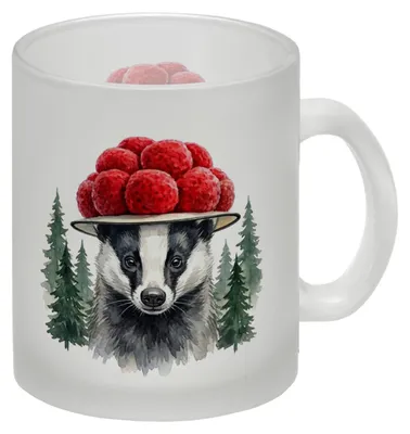 Produktbild von Dachs mit Bollenhut Glas Tasse Schwarzwald Motiv