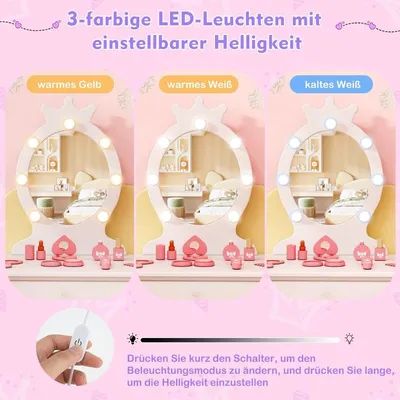 Immagine prodotto di Toeletta per bambini con illuminazione 2 in 1 toeletta principessa con specchio rimovibile bianco
